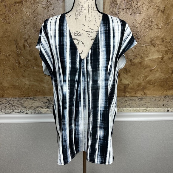 Vince Oversized Tunic Top Womens Large Cap Sleeve Draped V Neck Striped Boho‎ - Picture 1 of 10